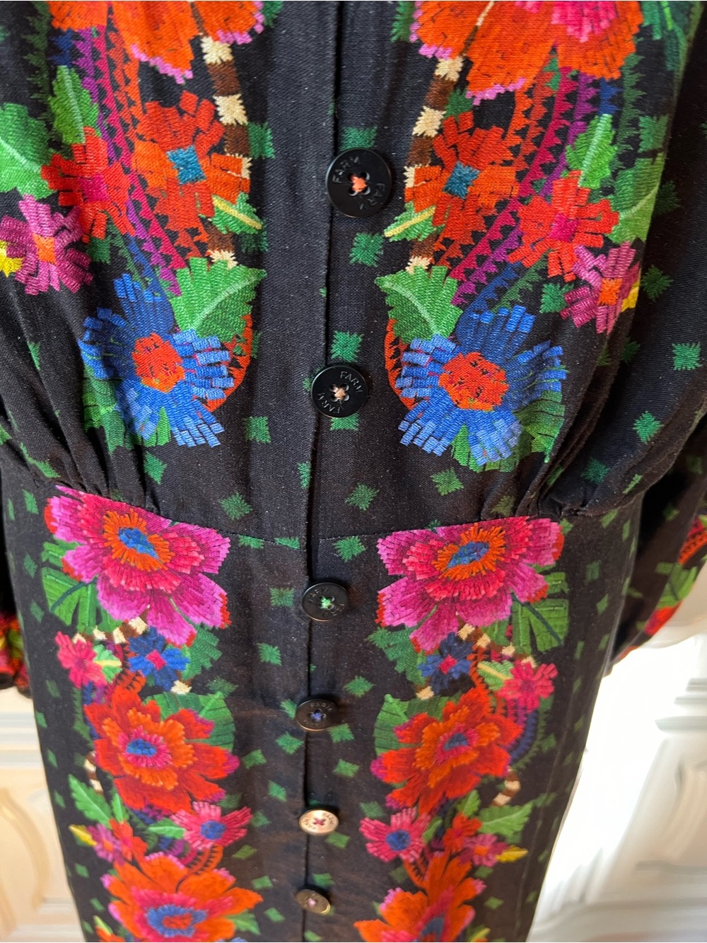FARM Rio Blooming Gardens Black Maxi Kaftan Dress with Floral Print XL - Picture 4 of 16